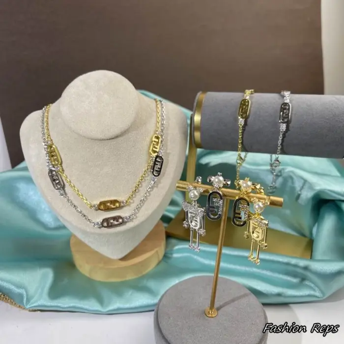 Fendi O’Lock Multi Charm Necklace & Bracelet & Earrings Set In 2 Colors