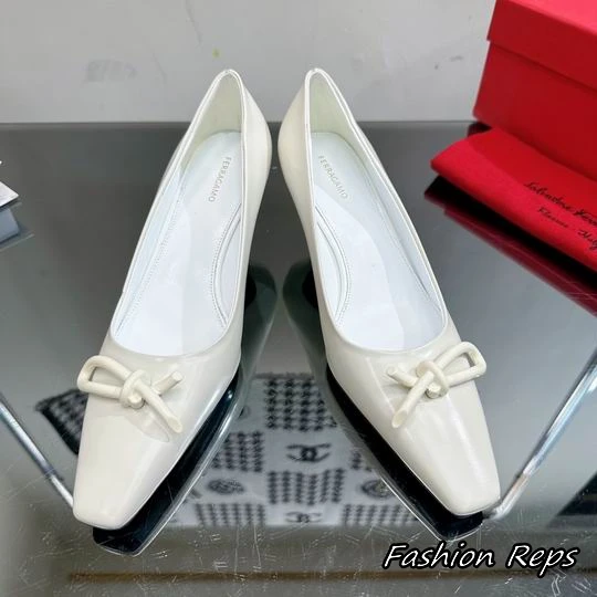 Ferragamo Salvatore Square Toe Heels With Delicate Bow Detail In Multiple Colors
