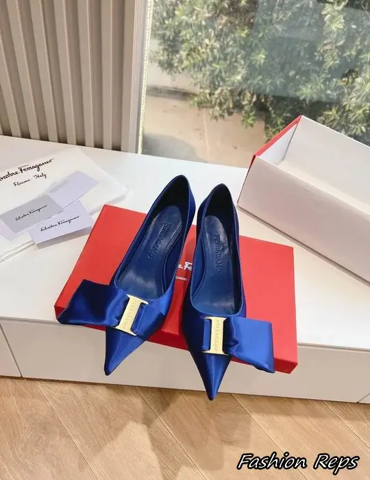 Ferragamo Satin Pointed Teo Heels With Gold Tone Metal Plaque In 2 Colors