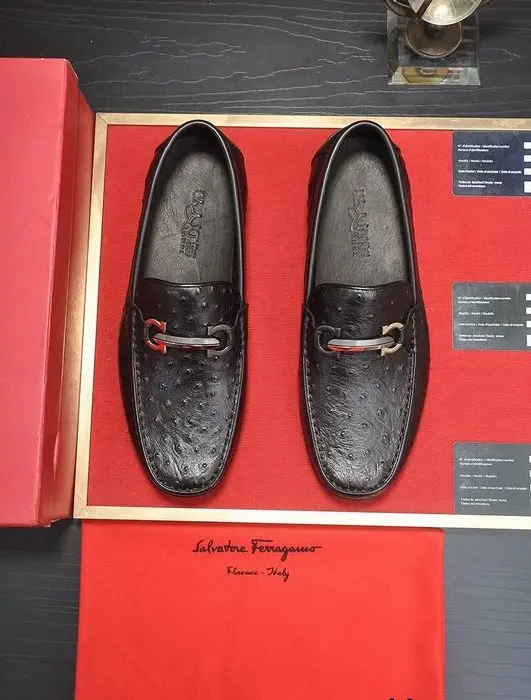 Ferragamo Ostrich Skin Pattern Driving Loafers