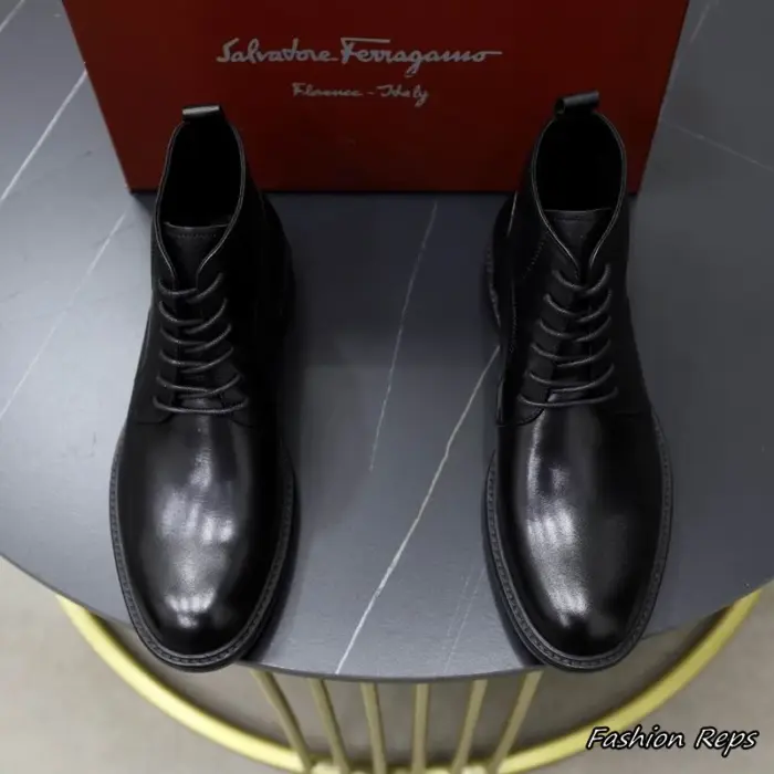 Ferragamo Black Lace Up Closure Boots