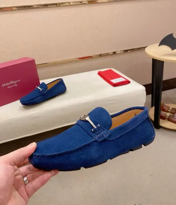 Ferragamo Suede Loafers With Silver Tone Metal Bit Detail