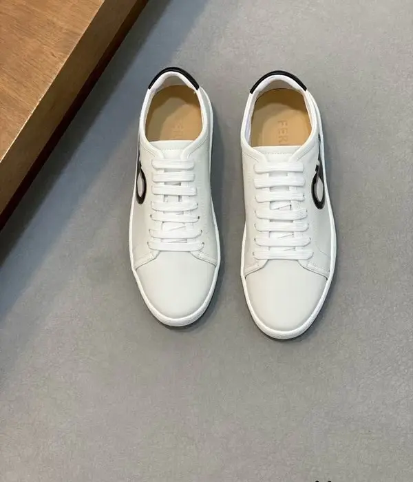 Ferragamo Low Top Sneakers With Prominent Silver Tone Gancini Buckle Detail
