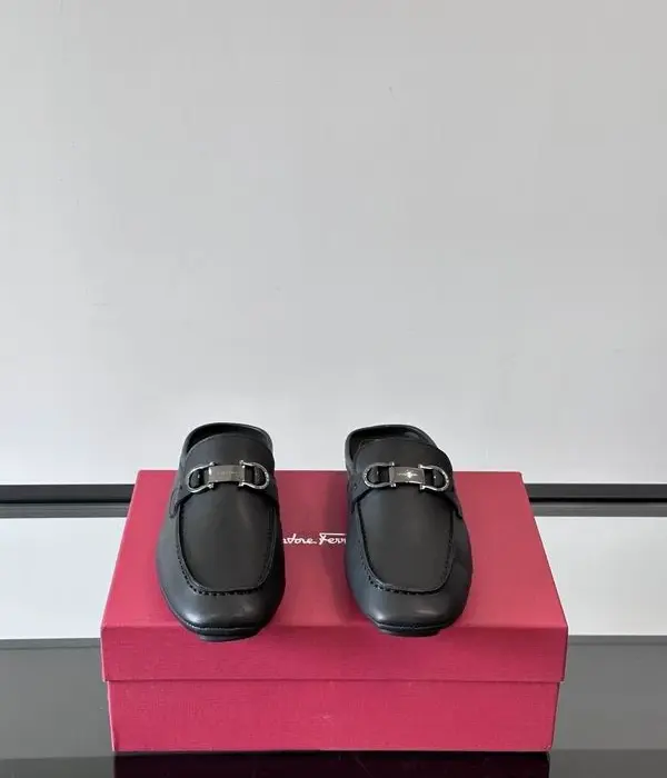 Ferragamo Men's Mules With Silver Tone Bit Hardware