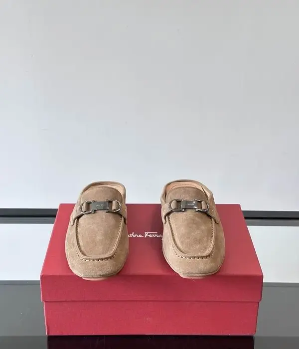Ferragamo Suede Salvatore Mules With Silver Tone Gancini Hardware Bit In Different Colors