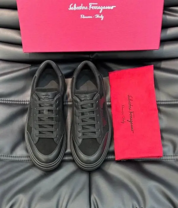 Ferragamo Low Top Sneakers With Signature Curved Gancini Motif