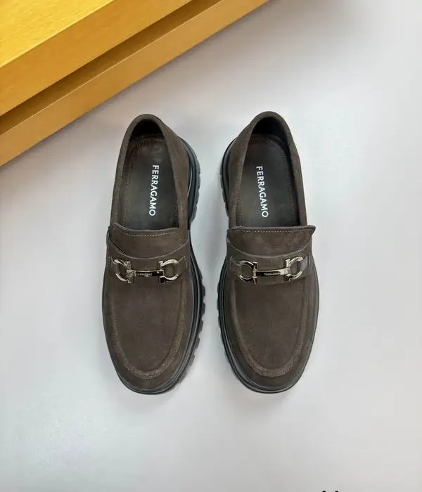 Ferragamo Suede Loafers With Signature Silver Tone Gancini Bit