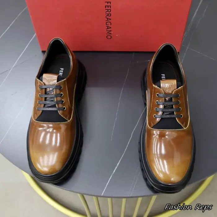 Ferragamo Men's Chunky Leather Derby Shoes In Brown