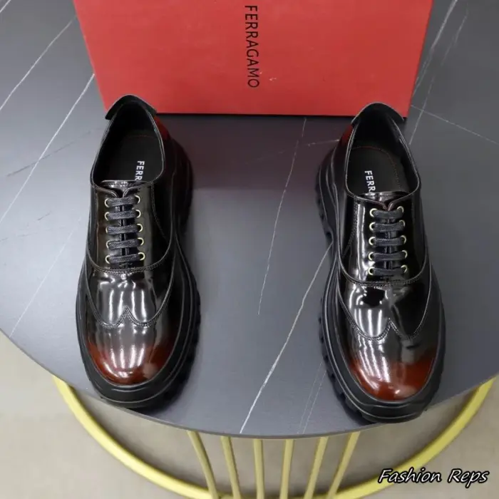Ferragamo Wingtip Dress Shoes With Subtle Gradient Finish On The Toe