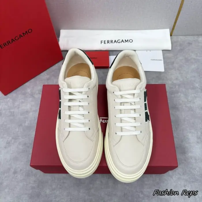 Ferragamo Low Top Sneakers With Crocodile Embossed Gancini Side Logo