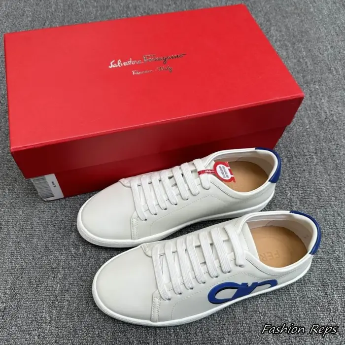 Ferragamo Low Top Lace Up Sneakers With Blue Side Branding