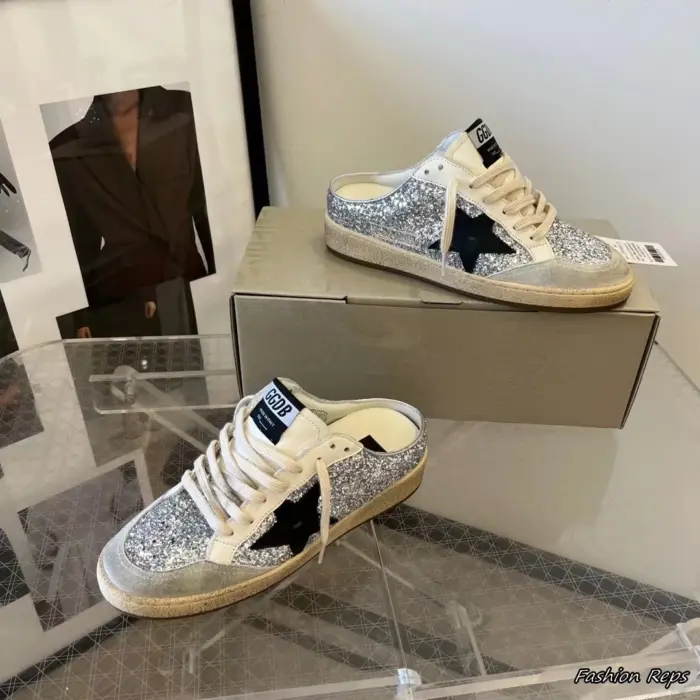 Golden Goose Ball Star Sabot Women's Slip On Mules With Silver Glitter