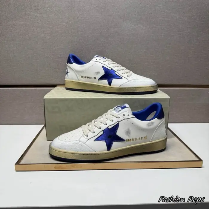 Golden Goose Ball Star Men's Sneakers With Blue Star & Matching Heel Tab