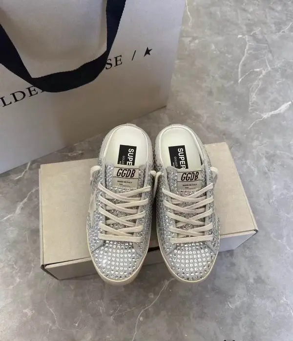 Golden Goose Super Star Sabot Women's Mules Silver Crystal Embellished