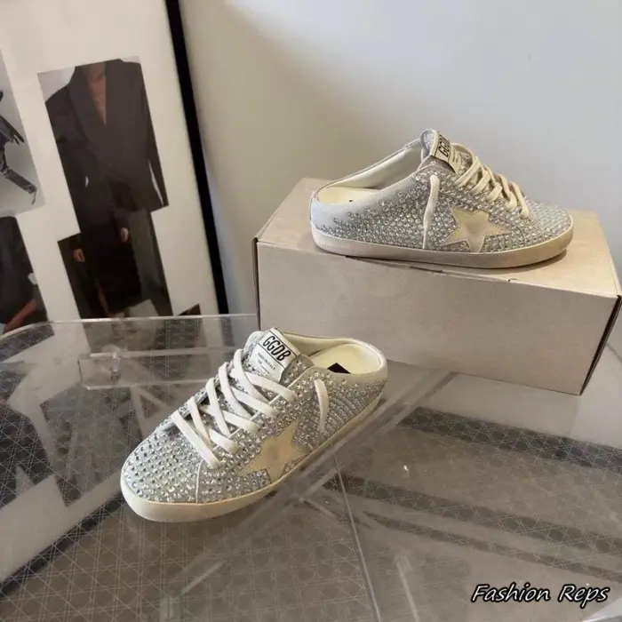 Golden Goose Super Star Sabot Men's Mules Silver Crystal Embellished