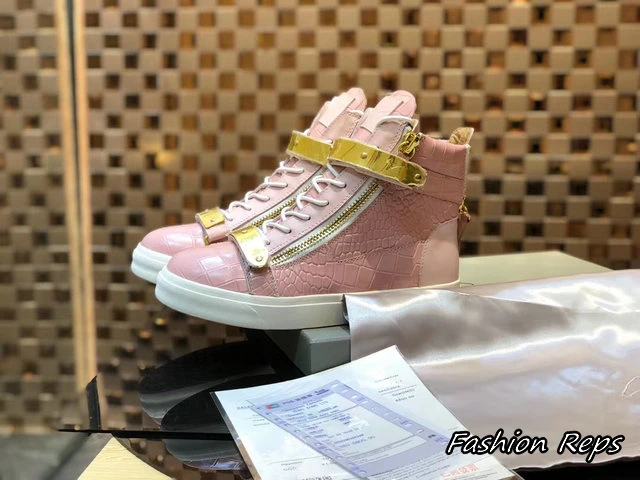 Giuseppe Zanotti High Top Sneakers With Prominent Metallic Gold Buckle Straps