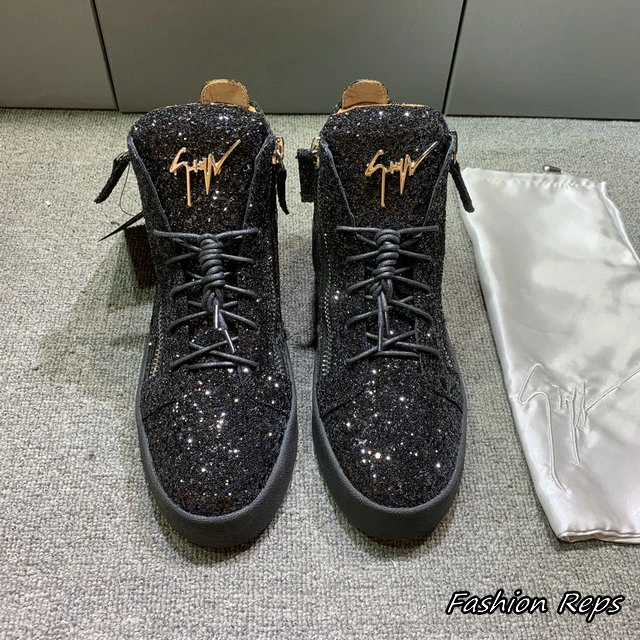 Giuseppe Zanotti Black Glitter High Top Sneakers