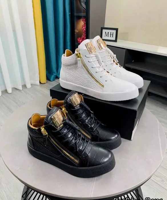 Giuseppe Zanotti High Top Sneakers With Polished Gold Tone Side Zipper In 2 Colors