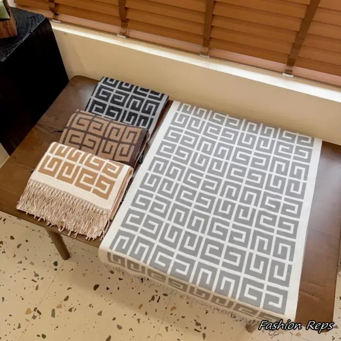 Givenchy Geometric Greek Pattern Scarfs With Fringed Edges In Multiple Colors