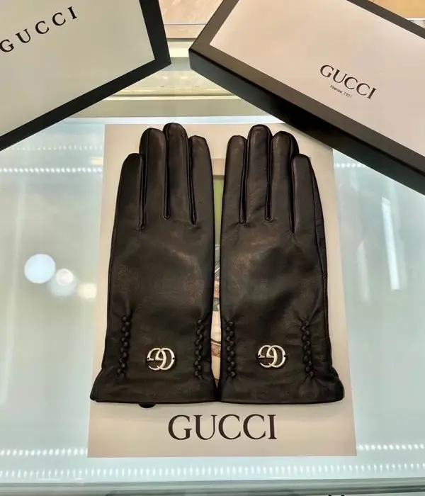 Gucci Marmont Braided Trim Leather Gloves