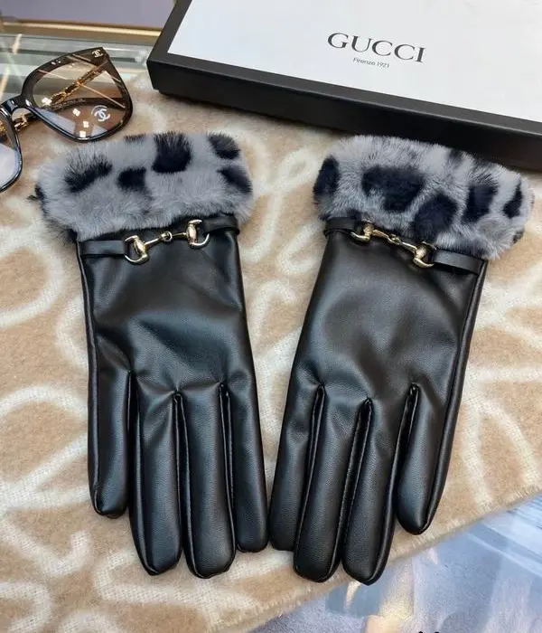 Gucci Horsebit Leopard Cuff Leather Gloves In 2 Colors
