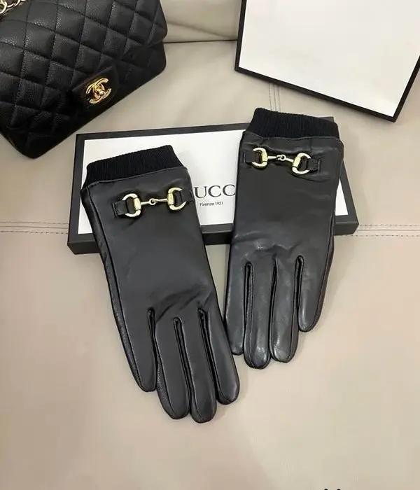 Gucci Horsebit Knit Cuff Leather Gloves