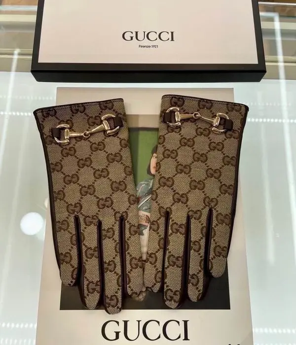 Gucci Horsebit Leather & GG Jacquard Canvas Gloves