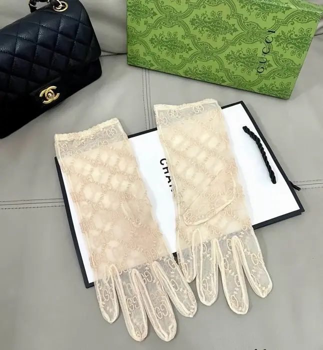Gucci GG Embroidered Tulle Gloves In 2 Colors