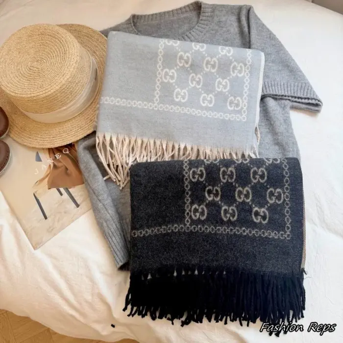 Gucci Monogrammed Fringe Scarf In 2 Colors