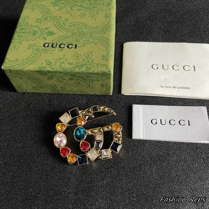 Gucci Multicolor Crystal Double G Brooch
