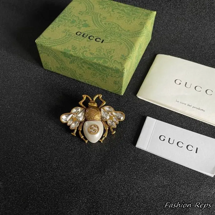 Gucci Crystal Wing Pearl Bee Brooch