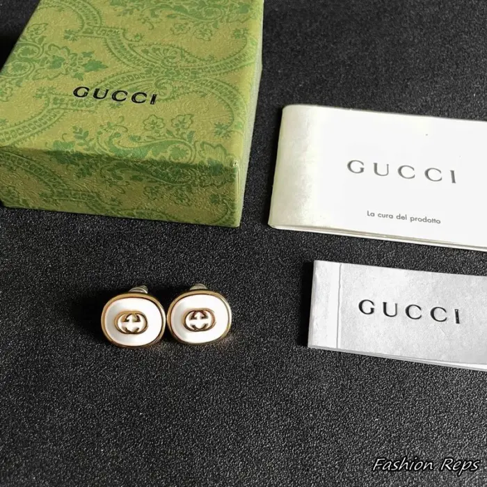 Gucci Interlocking G White Enamel Stud Earrings