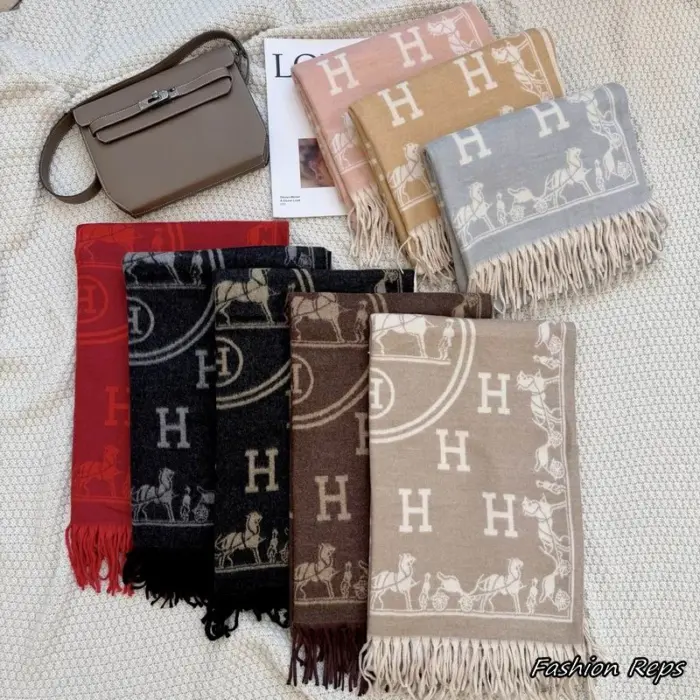 Hermes H Monogram Scarfs With Horse & Carriage Pattern In Multiple Colors