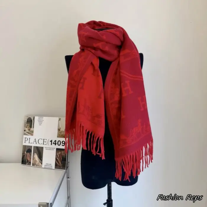 Hermes Reversible Cashmere Blend Fringe Scarf In 2 Colors