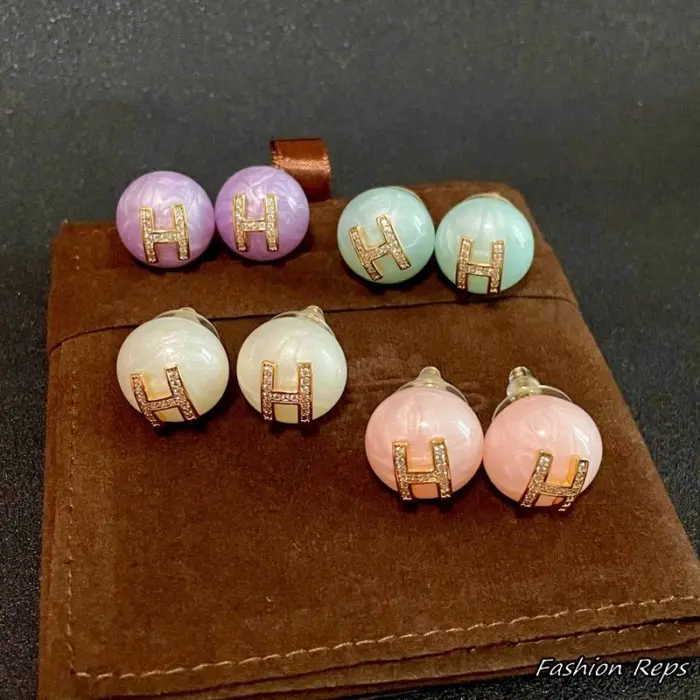 Hermès Pop H Crystal Inlaid Marble Stud Earrings In Different Colors