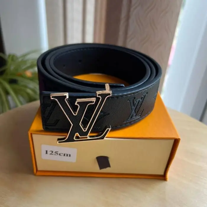 Louis Vuitton LV Initials Gold Frame Black Inlay Buckle Belt