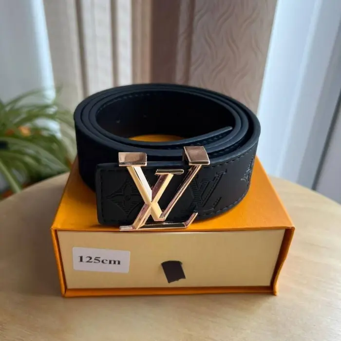 LV Shadow Monogram Black Leather Metallic Buckle Reversible Belt
