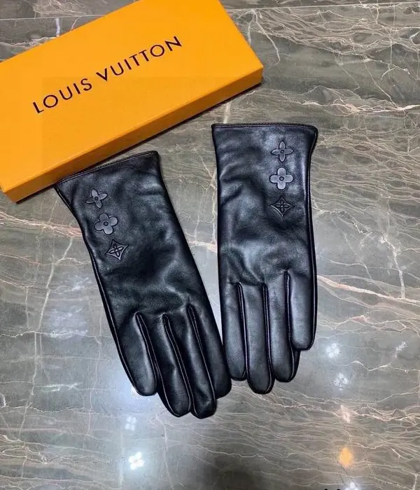 Louis Vuitton Monogram Flower Stitched Leather Gloves