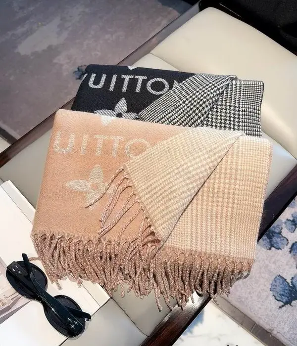Louis Vuitton Fringed Woven Scarf With Subtle Geometric Pattern In 2 Colors