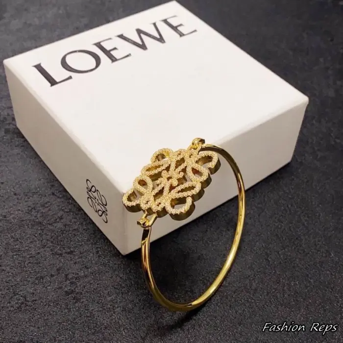 Loewe Pave Anagram Hinged Bangle Bracelet