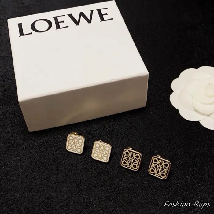 Loewe Anagram Enamel Square Stud Earrings In 2 Colors