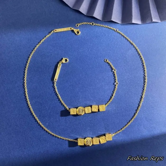 Loewe Block Letter Necklace & Bracelet Set