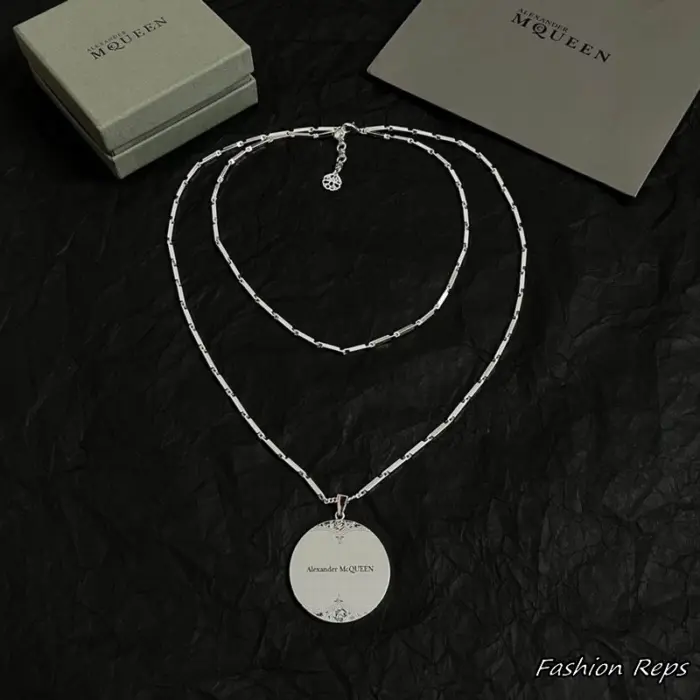 Alexander McQueen Engraved Medallion Double Chain Necklace