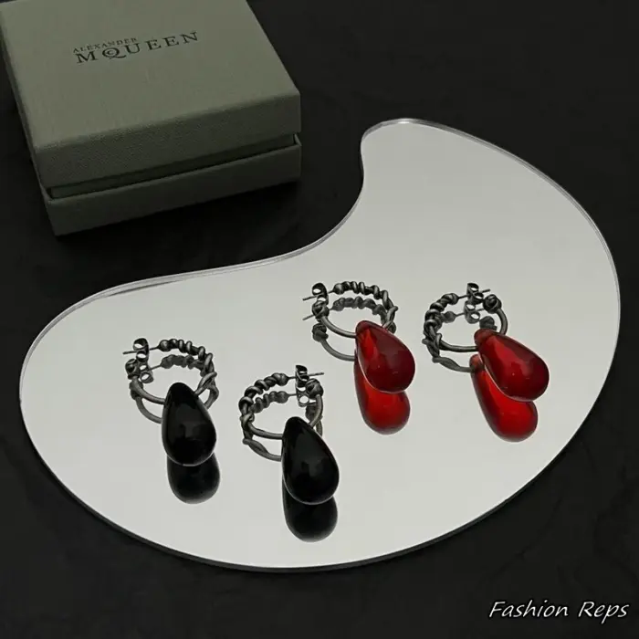 Alexander McQueen Glass Drop Hoop Earrings In 2 Colors