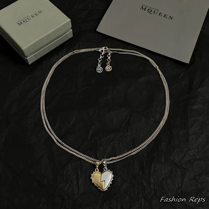 Alexander McQueen Two Tone Split Broken Heart Pendant Necklace