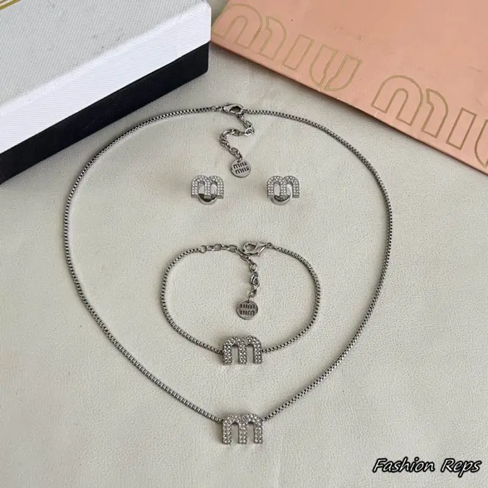 Miu Miu Crystal-Embellished Logo Necklace & Bracelet & Earrings Sets