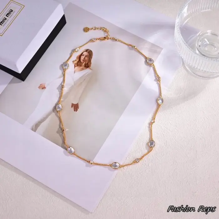 Miu Miu Crystal Bezel Stations Rope Chain Choker Necklace
