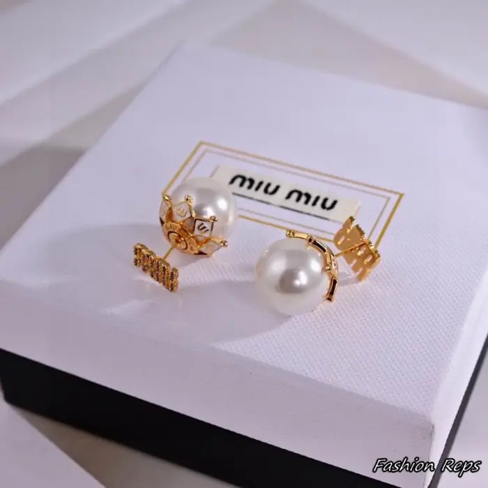 Miu Miu Crown Pearl Tribal Stud Earrings