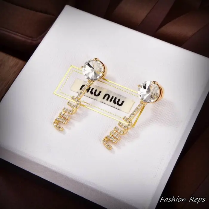Miu Miu Round Solitaire Crystal Logo Drop Earrings