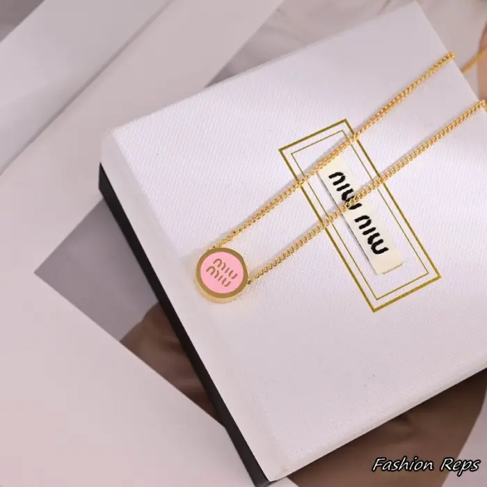 Miu Miu Enameled Metal Logo Pendant Necklace In 2 Colors